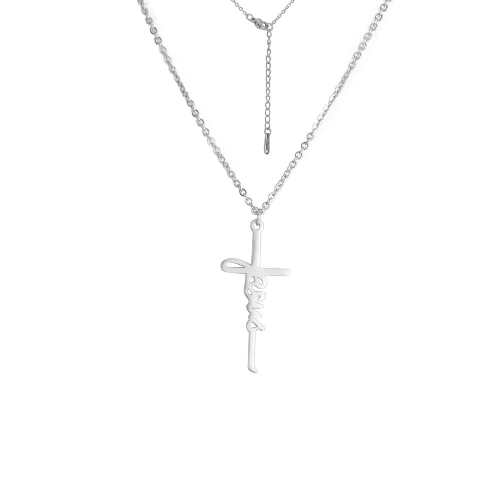 Skyrim Jesus Cross Pendant Necklace for Women Men Stainless Steel Neck Chains Religious Christian Savior Faith Jewelry Gifts