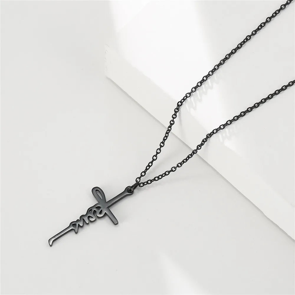 Skyrim Jesus Cross Pendant Necklace for Women Men Stainless Steel Neck Chains Religious Christian Savior Faith Jewelry Gifts