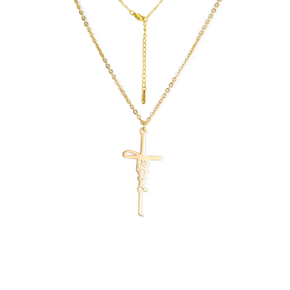 Skyrim Jesus Cross Pendant Necklace for Women Men Stainless Steel Neck Chains Religious Christian Savior Faith Jewelry Gifts