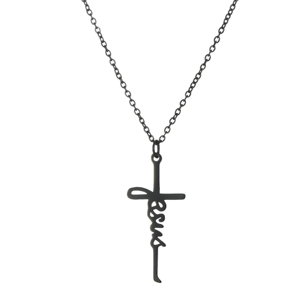 Skyrim Jesus Cross Pendant Necklace for Women Men Stainless Steel Neck Chains Religious Christian Savior Faith Jewelry Gifts
